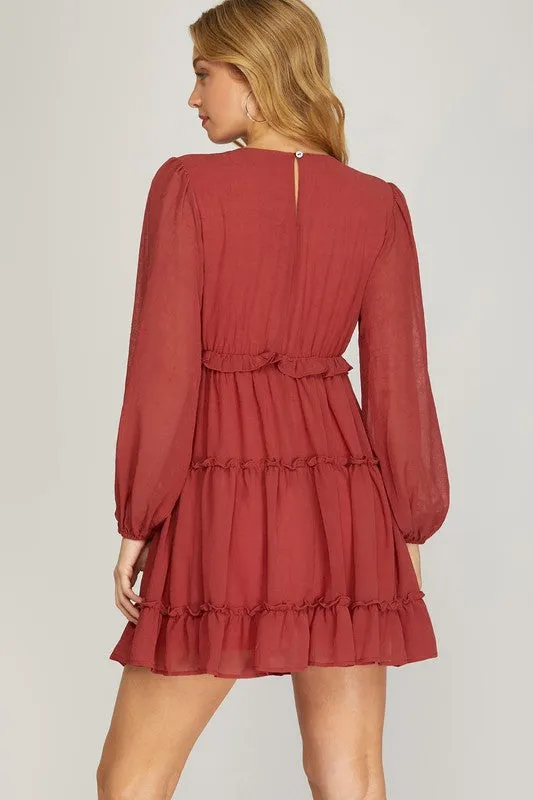 Long Sleeve Ruffled Crinkled Chiffon Tiered Dress sold by U-NI-TY product image thumbnail 2