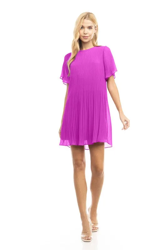 Short Sleeve Pleated Mini Dress - multiple colours sold by U-NI-TY product image thumbnail 4