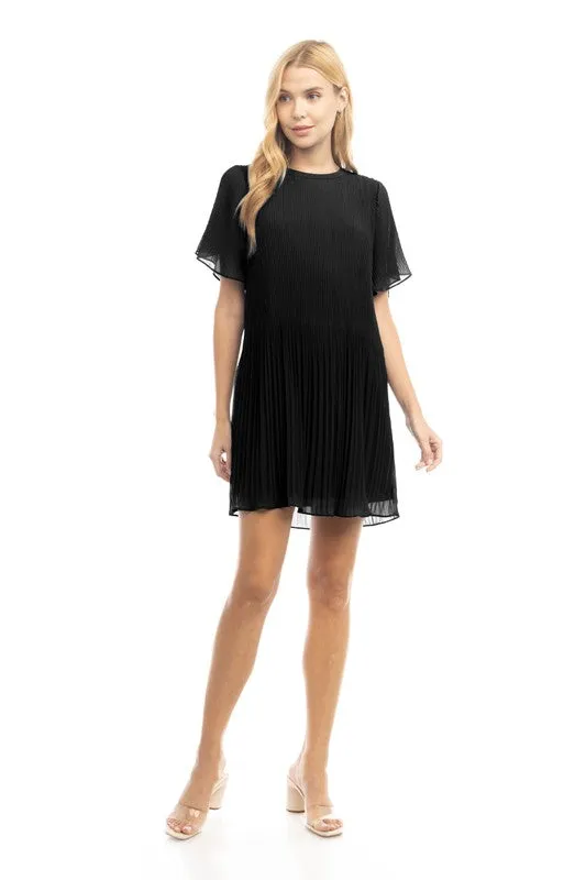 Short Sleeve Pleated Mini Dress - multiple colours sold by U-NI-TY