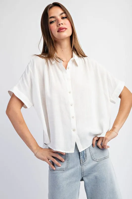 Button Front Crop Blouse Top sold by U-NI-TY