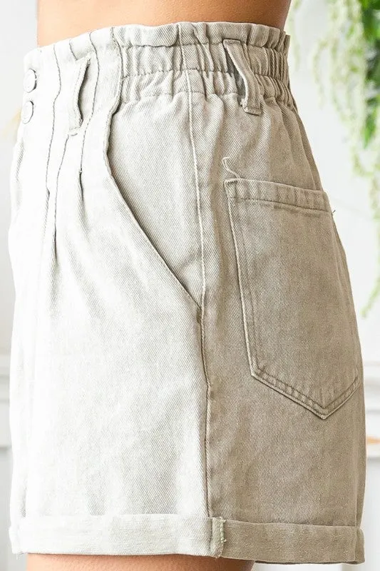 Washed Cotton High Waist Paper Bag Shorts sold by U-NI-TY product image thumbnail 4