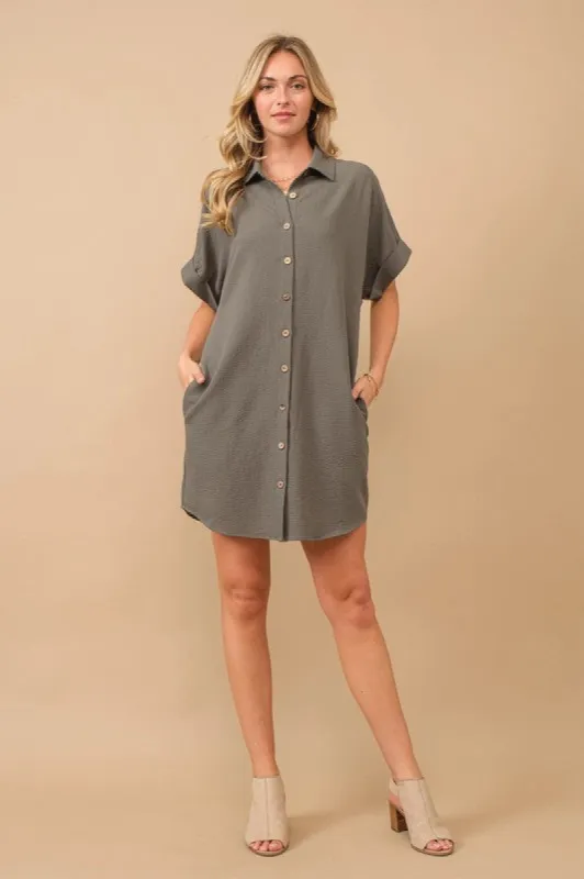 Short Sleeve Button Down Shirt Dress sold by U-NI-TY