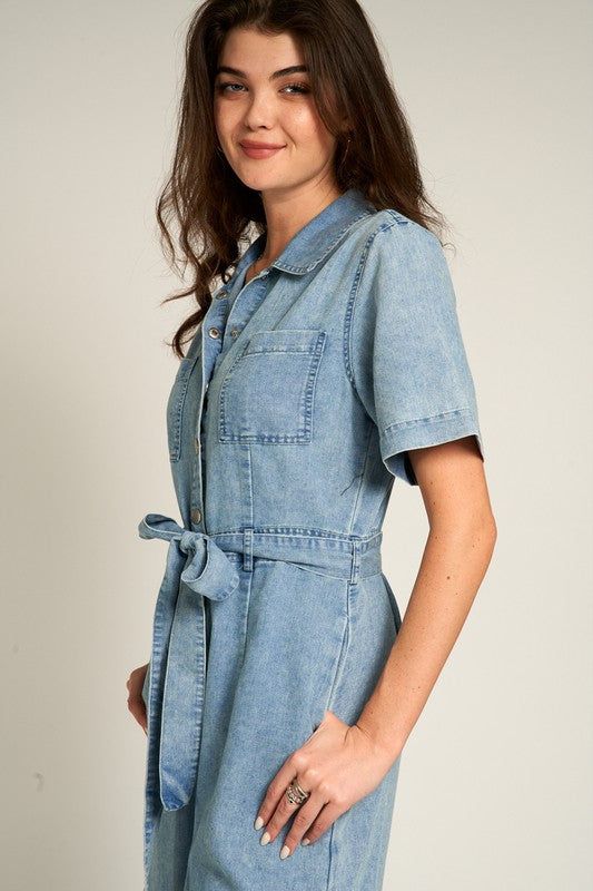 Short Sleeve Denim Tencel Jumpsuit sold by U-NI-TY product image thumbnail 5