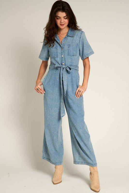 Short Sleeve Denim Tencel Jumpsuit sold by U-NI-TY product image thumbnail 2