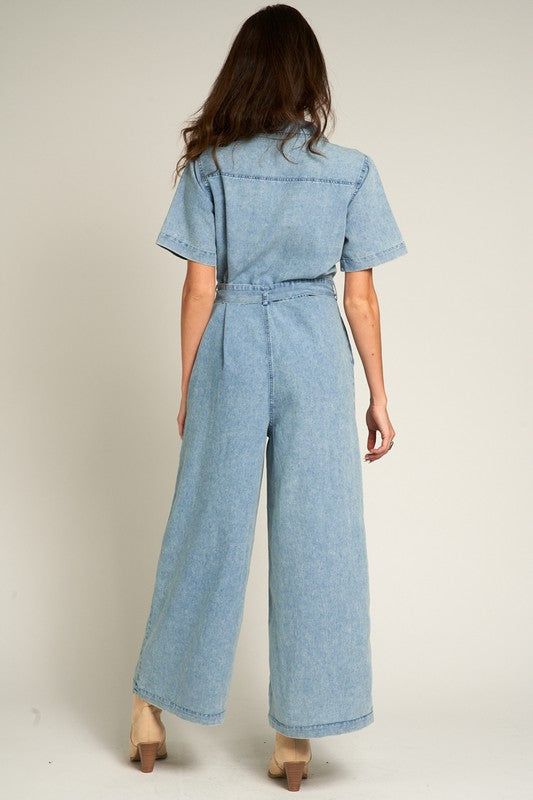 Short Sleeve Denim Tencel Jumpsuit sold by U-NI-TY product image thumbnail 4