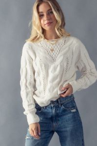 Chunky Cable Knit Pointelle Cut Out Sweater (4 colours) sold by U-NI-TY