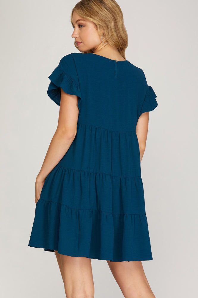 Drop Shoulder Ruffle Tiered Dress sold by U-NI-TY