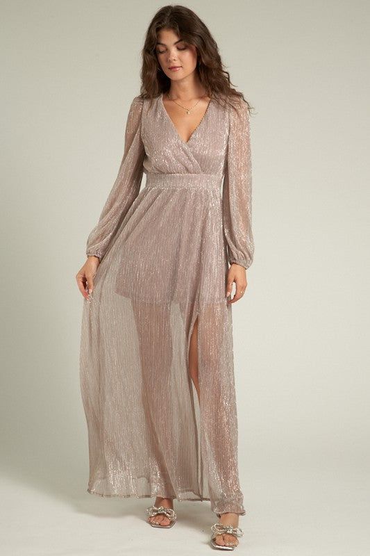 Glitter V Neck Long Sleeve Maxi Dress sold by U-NI-TY product image thumbnail 3