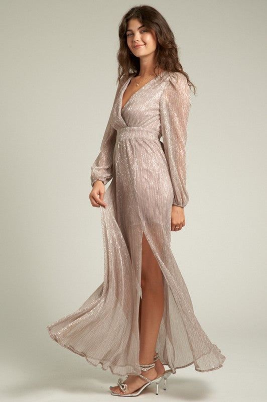 Glitter V Neck Long Sleeve Maxi Dress sold by U-NI-TY