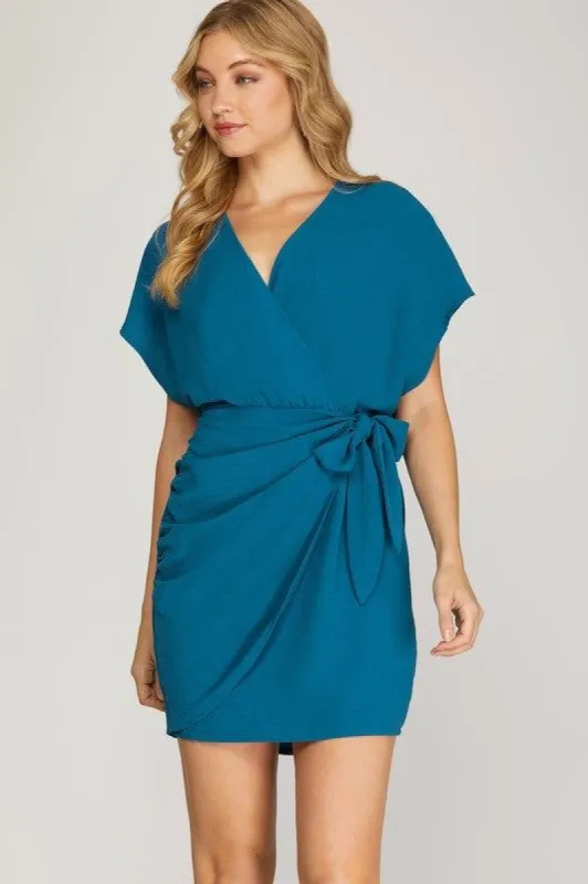 Dolman Short Sleeve Side Tie Wrap Dress sold by U-NI-TY