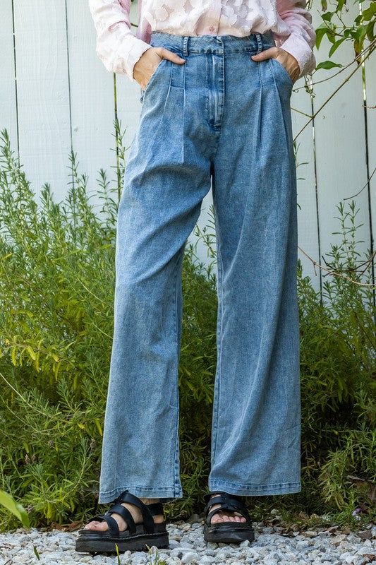 Wide Leg Denim Trousers sold by U-NI-TY