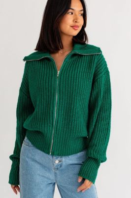 Double Zip Up Soft Chunky Sweater Jacket sold by U-NI-TY