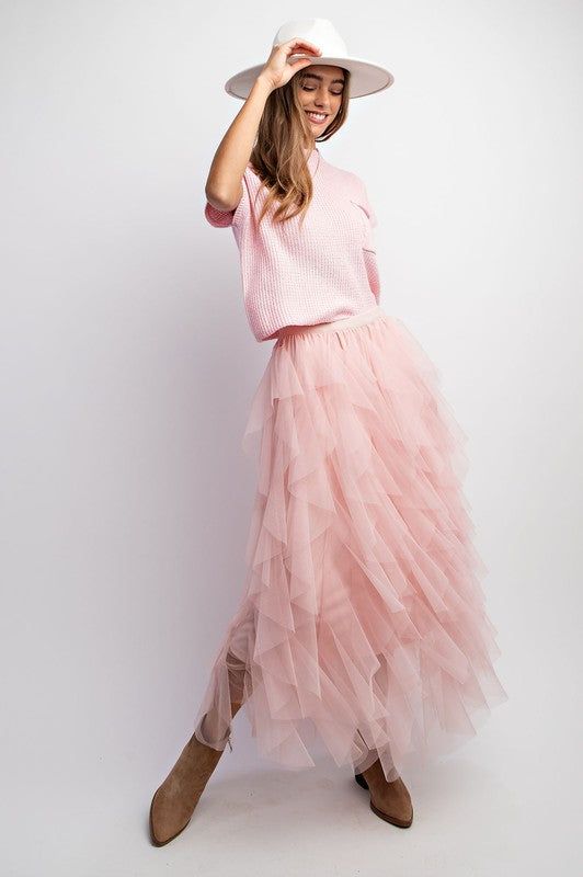 Cascading Tulle Mesh Layered Maxi Skirt sold by U-NI-TY