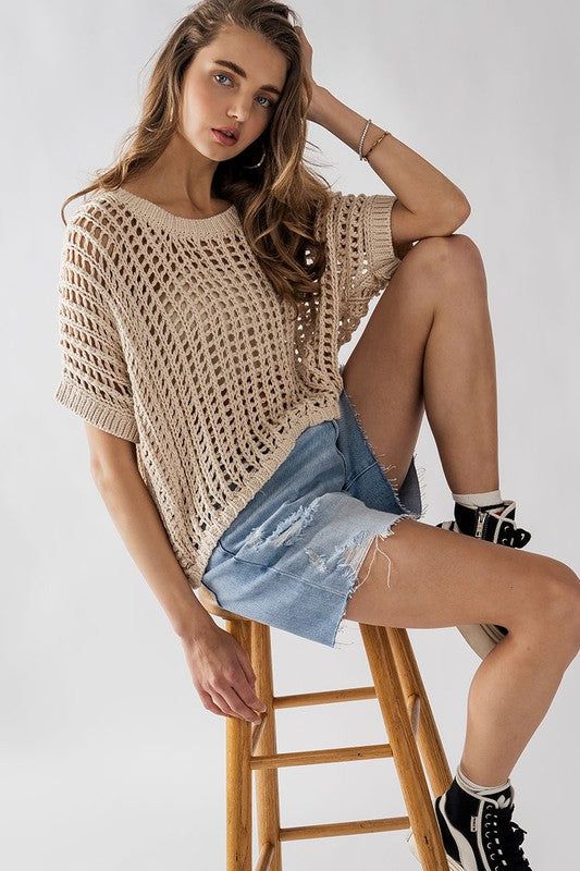 Hollow Out Crochet Short Sleeve Knit Sweater Top sold by U-NI-TY product image thumbnail 3