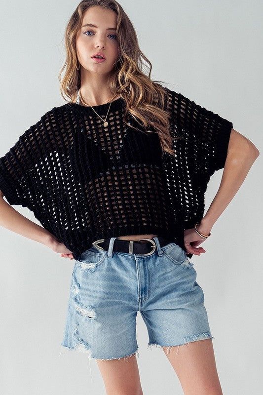 Hollow Out Crochet Short Sleeve Knit Sweater Top sold by U-NI-TY product image thumbnail 8