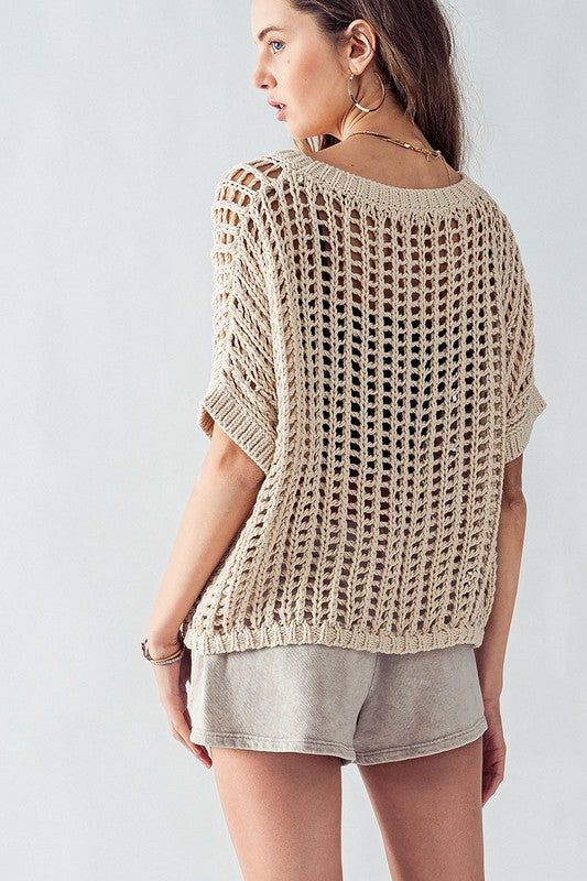 Hollow Out Crochet Short Sleeve Knit Sweater Top sold by U-NI-TY product image thumbnail 5