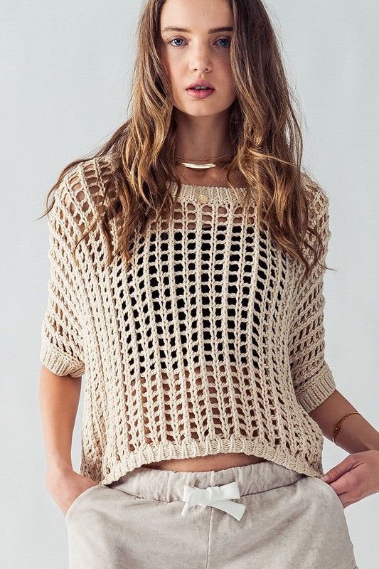 Hollow Out Crochet Short Sleeve Knit Sweater Top sold by U-NI-TY product image thumbnail 2