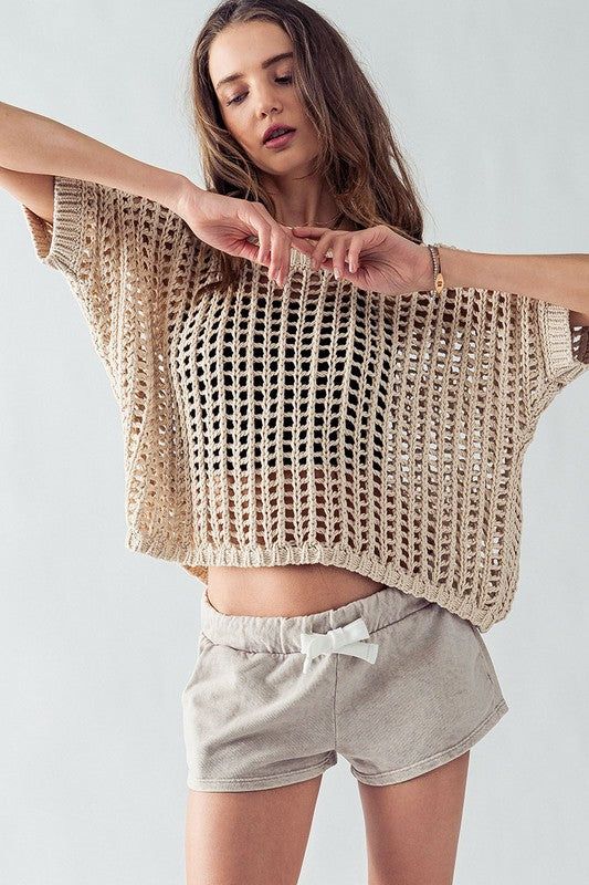 Hollow Out Crochet Short Sleeve Knit Sweater Top sold by U-NI-TY