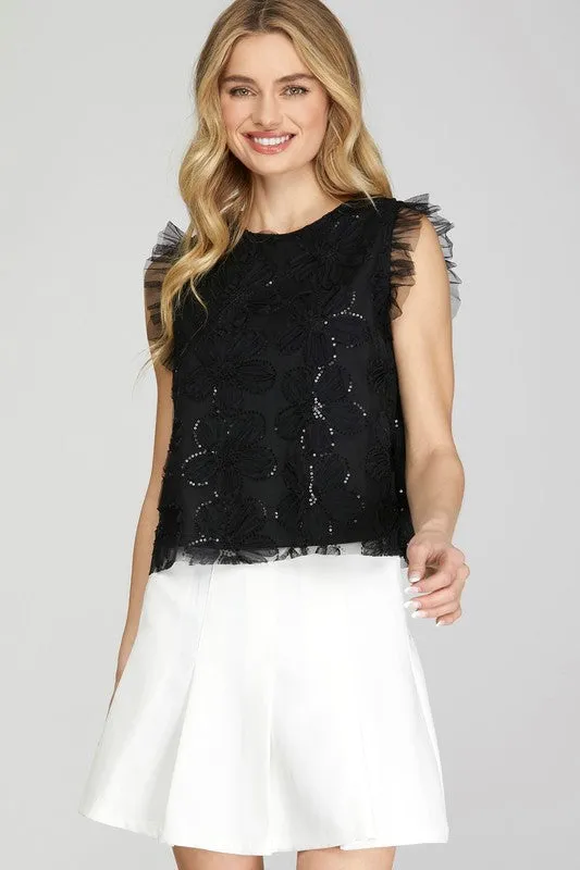 Floral Print Mesh Ruffle Top sold by U-NI-TY product image thumbnail 5