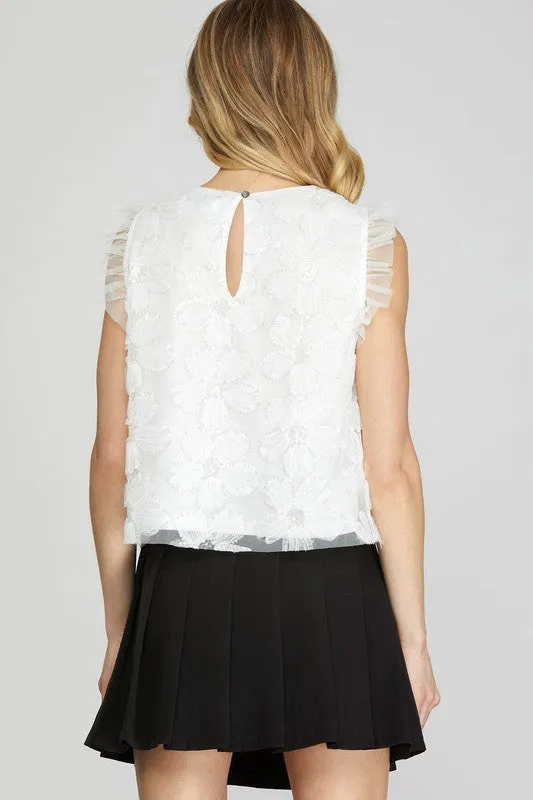 Floral Print Mesh Ruffle Top sold by U-NI-TY product image thumbnail 2