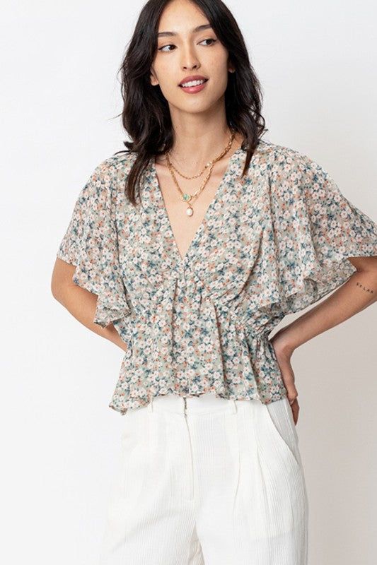 Floral Print Ruffle Sleeve Top sold by U-NI-TY