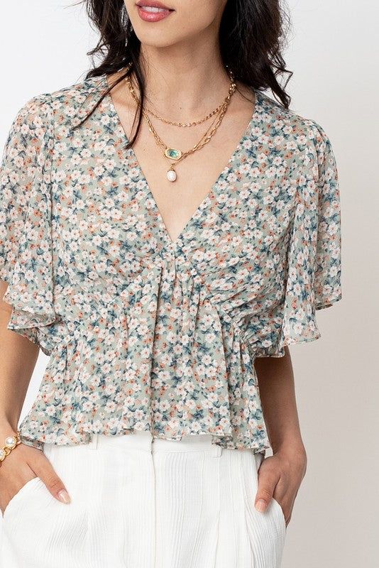 Floral Print Ruffle Sleeve Top sold by U-NI-TY product image thumbnail 5
