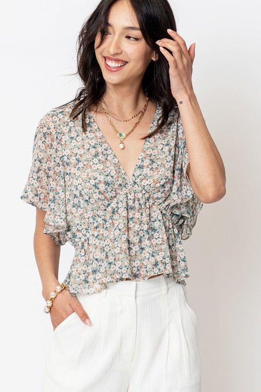Floral Print Ruffle Sleeve Top sold by U-NI-TY product image thumbnail 3