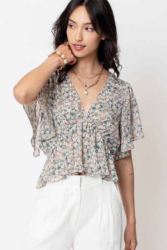 Floral Print Ruffle Sleeve Top sold by U-NI-TY product image thumbnail 2