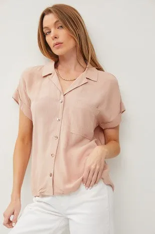 V Neck Collared Short Sleeve Button Down Shirt sold by U-NI-TY