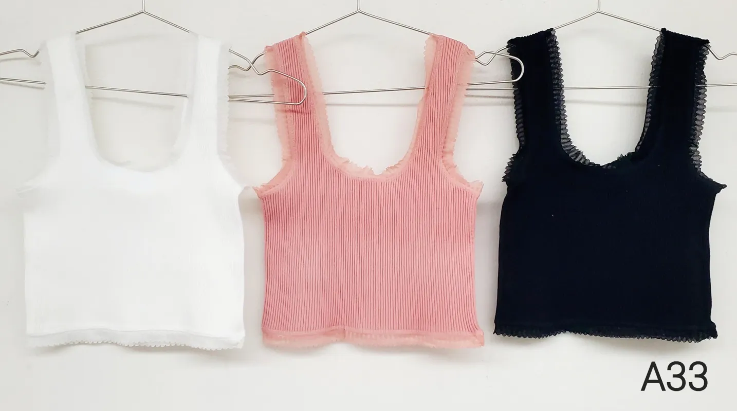 Rib Mesh Lace Crop Top sold by U-NI-TY