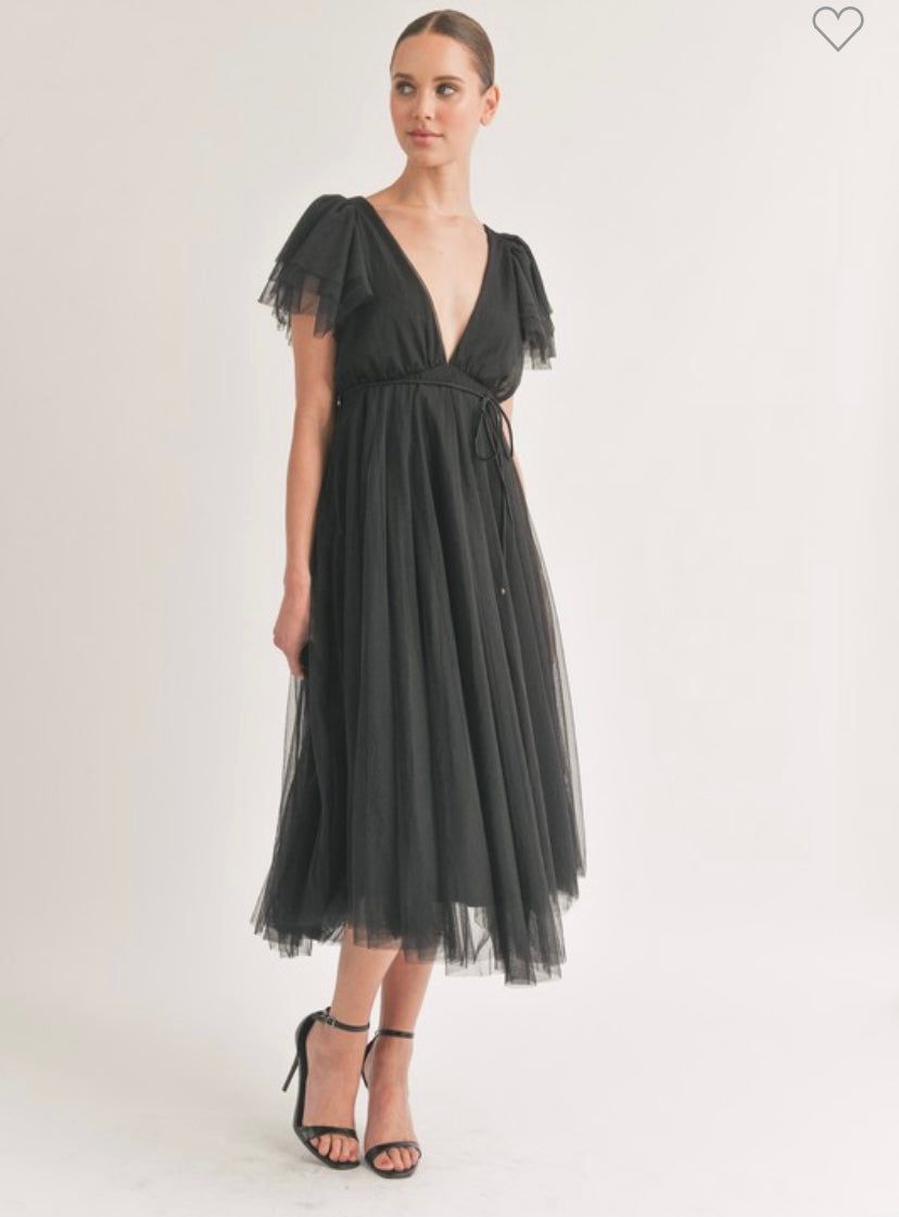 Belted Flutter Sleeve Midi Dress sold by U-NI-TY product image thumbnail 3