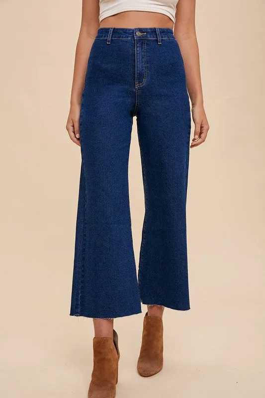 Stretch High Rise Wide Leg Cropped Denim Jeans sold by U-NI-TY