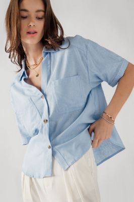 Casual V-Neck Button Up Short Sleeve Shirt sold by U-NI-TY