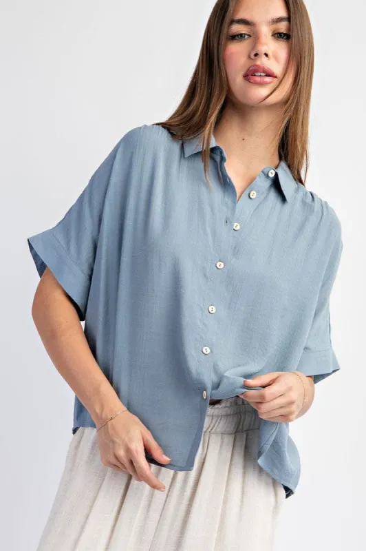 Solid Button Down Top With Short Sleeves sold by U-NI-TY