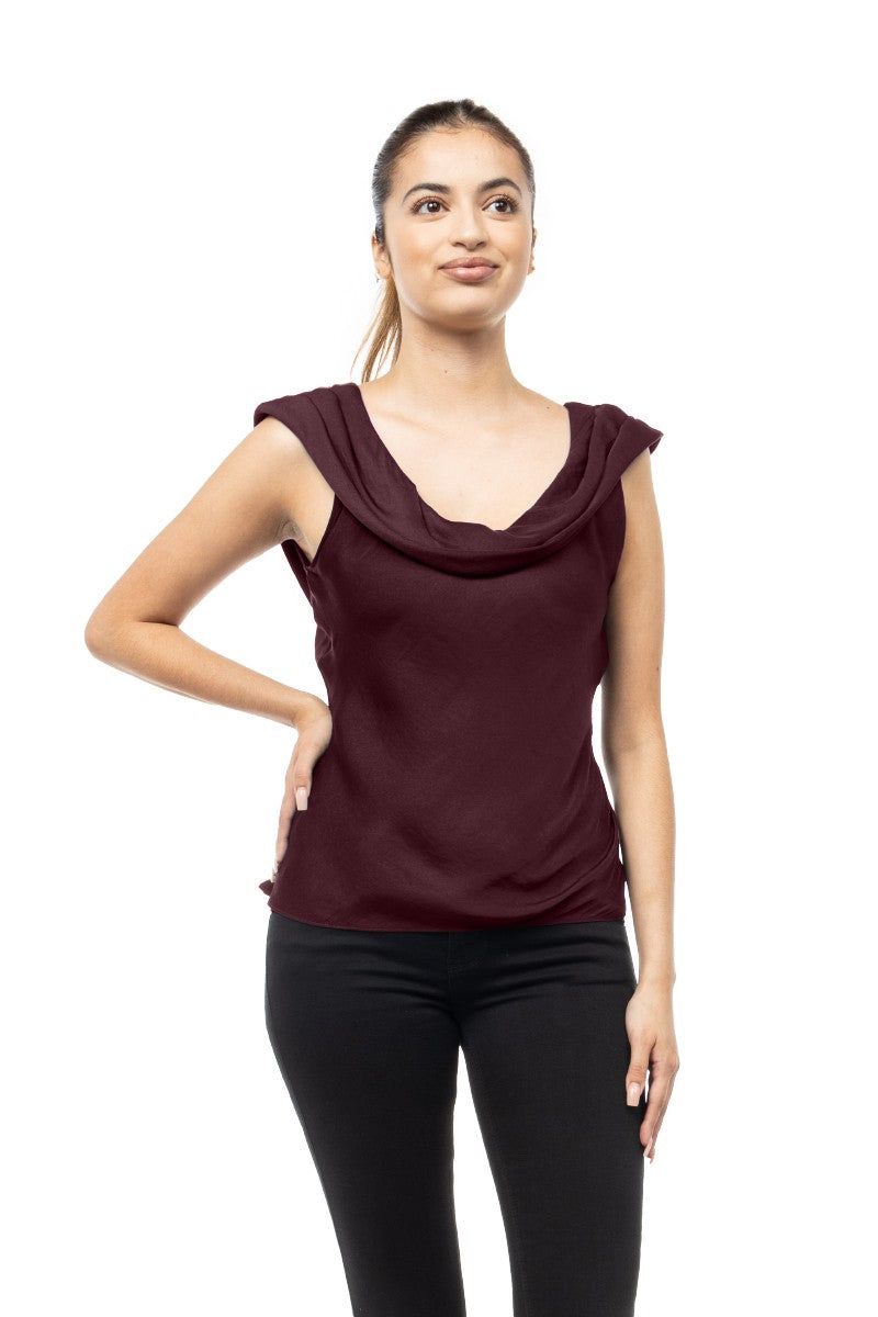 Sleeveless Drape Front Back Neck Bias Top sold by U-NI-TY