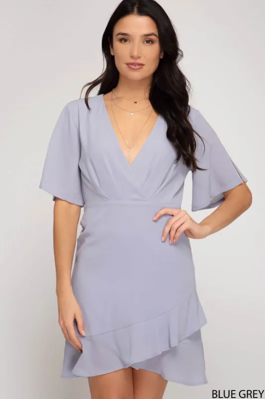Flutter Sleeve Surplice Woven Dress sold by U-NI-TY