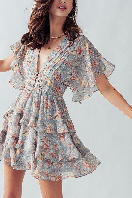 Flutter Sleeve Tiered Mini Dress sold by U-NI-TY