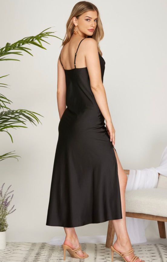 Cowl Neck Slit Midi Cami Satin Dress sold by U-NI-TY product image thumbnail 5