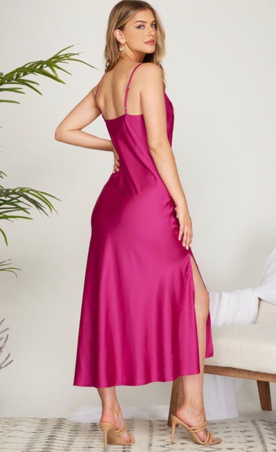 Cowl Neck Slit Midi Cami Satin Dress sold by U-NI-TY product image thumbnail 2