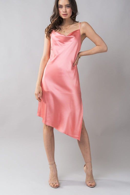 Satin Type Cowl Neck Side Slit Cami Dress sold by U-NI-TY