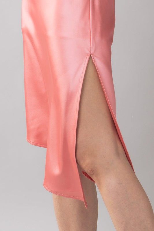Satin Type Cowl Neck Side Slit Cami Dress sold by U-NI-TY product image thumbnail 6
