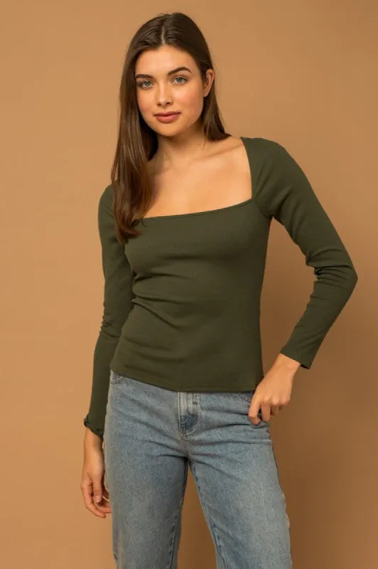 Long Sleeve Deep Neck Rib Top sold by U-NI-TY