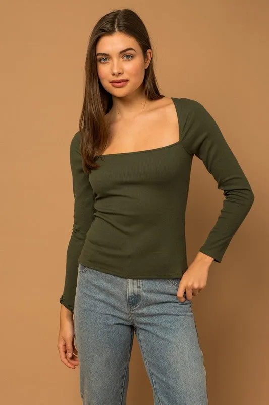 Long Sleeve Deep Neck Rib Top sold by U-NI-TY