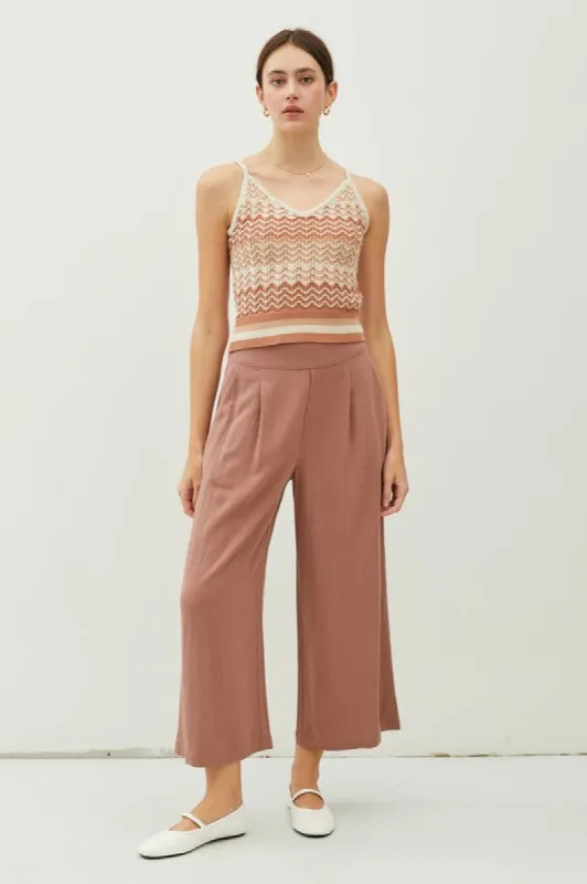 Linen Blend Pleated Wide Leg Crop Trousers sold by U-NI-TY