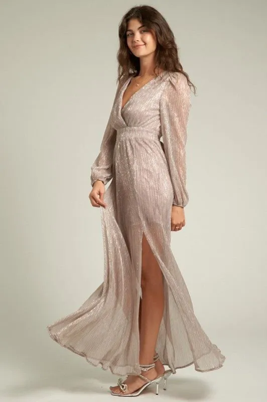 Glitter V Neck Long Sleeve Maxi Dress sold by U-NI-TY