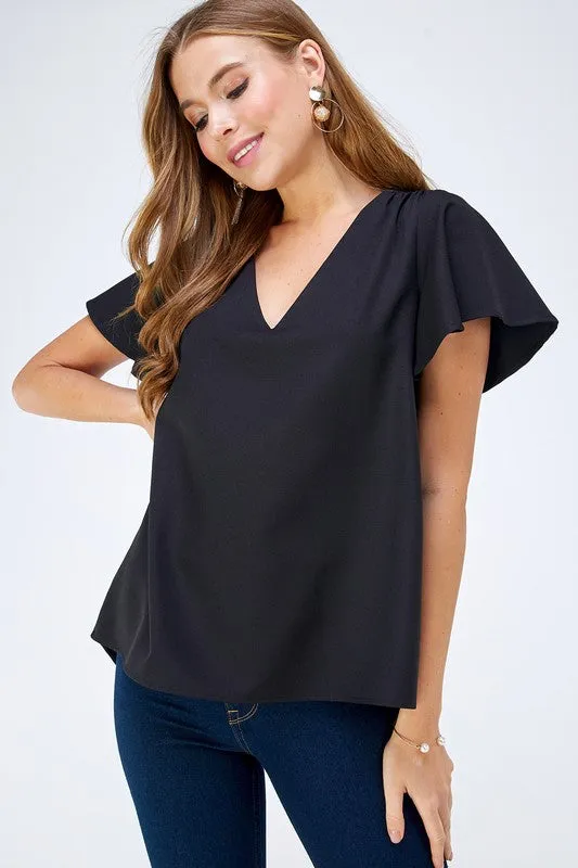 Sheered Shoulder Flutter Sleeve V Neck Top sold by U-NI-TY product image thumbnail 3