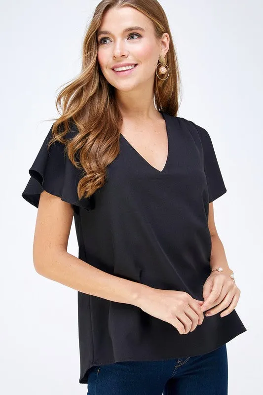 Sheered Shoulder Flutter Sleeve V Neck Top sold by U-NI-TY product image thumbnail 4