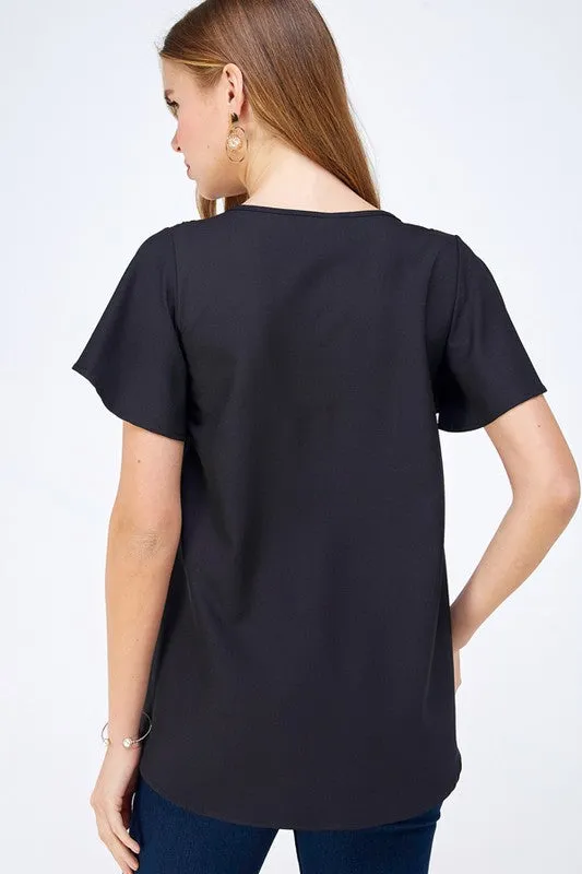 Sheered Shoulder Flutter Sleeve V Neck Top sold by U-NI-TY product image thumbnail 2