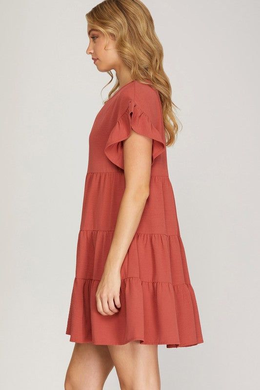 Drop Shoulder Ruffle Tiered Woven Dress sold by U-NI-TY product image thumbnail 2