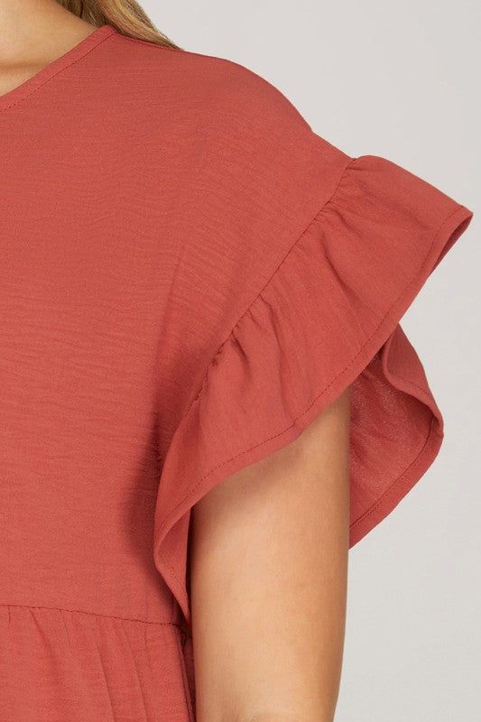 Drop Shoulder Ruffle Tiered Woven Dress sold by U-NI-TY product image thumbnail 4